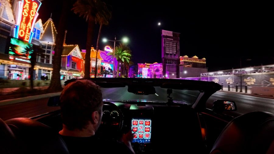 Cadillac XLR top down Las Vegas strip with Max-Din unit prototype created exclusively by KnightDriveTV
